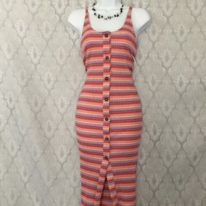 Vanity Room Ribbed Stripe Bodycon Midi Dress